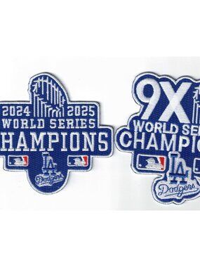 (2) LA Dodgers Back2Back + 9X World Series Champions 4in Embroidered Iron On Pat